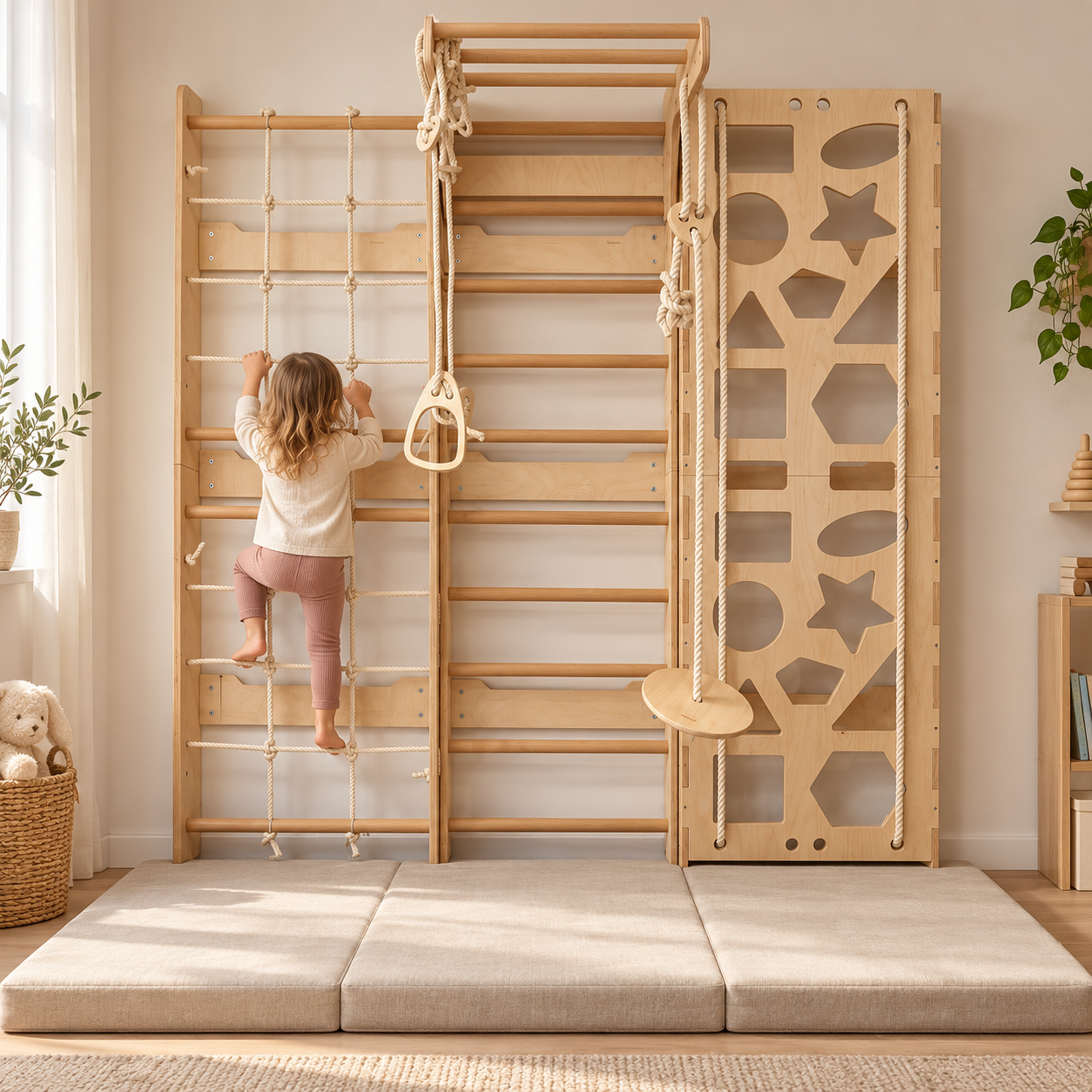 BAUMFEE 3’lü İsveç Tırmanma Duvarı: Montessori Ahşap Oyun Parkuru