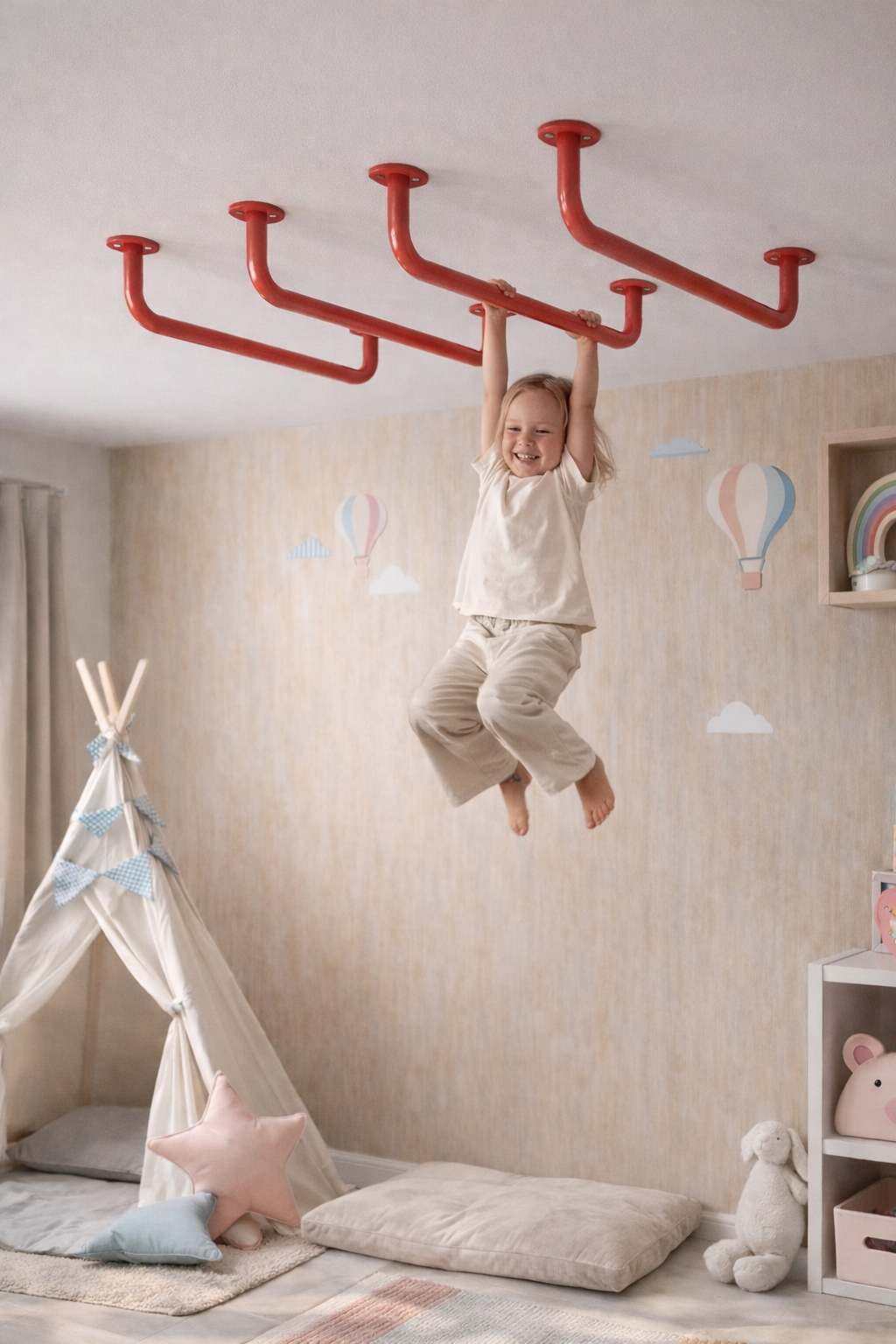 Baumfee 4lü Tırmanma Demiri ,Monkey Bar Seti Kırmızı