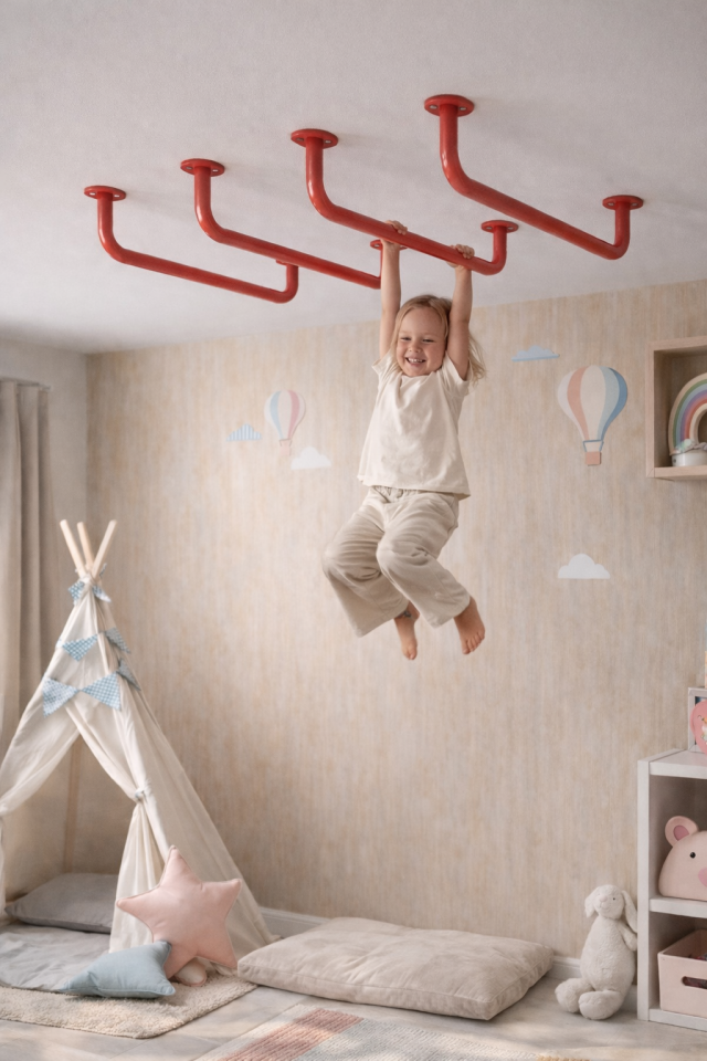 Baumfee 4lü Tırmanma Demiri ,Monkey Bar Seti Kırmızı