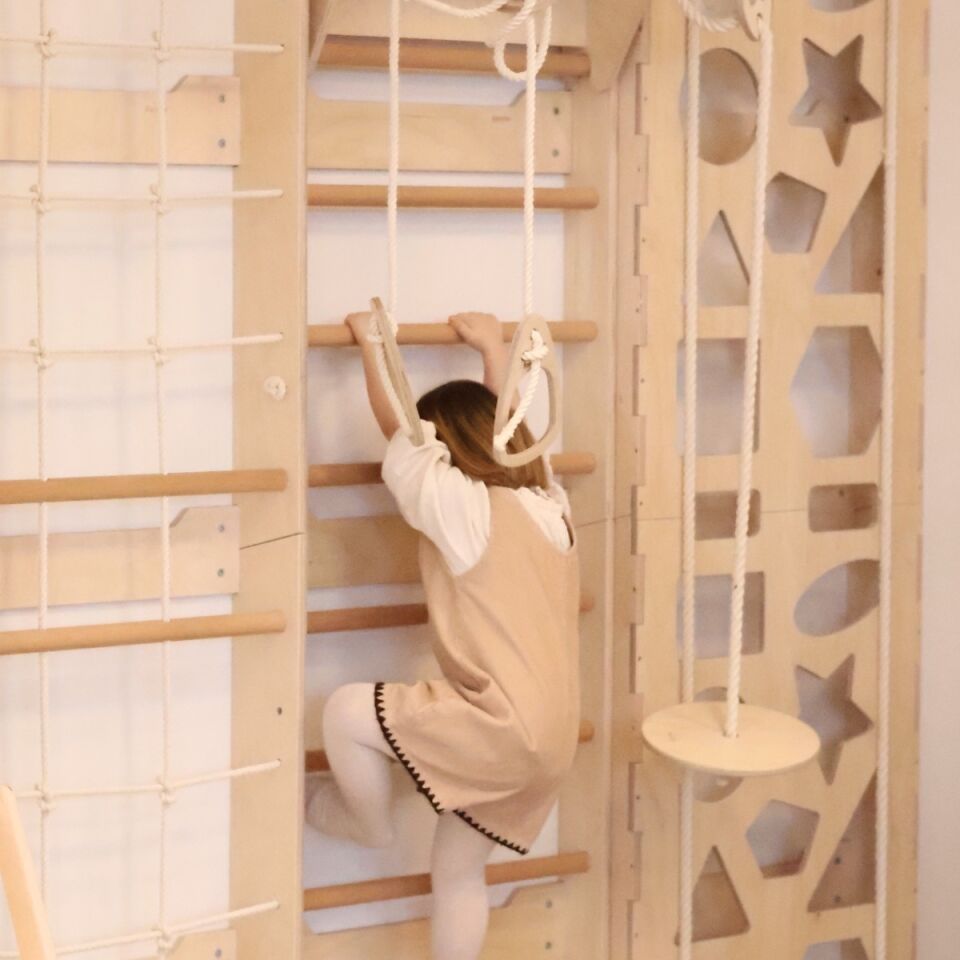 BAUMFEE 3’lü İsveç Tırmanma Duvarı – Montessori Ahşap Tırmanma Merdiveni