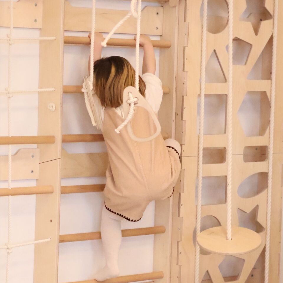 BAUMFEE 3’lü İsveç Tırmanma Duvarı – Montessori Ahşap Tırmanma Merdiveni
