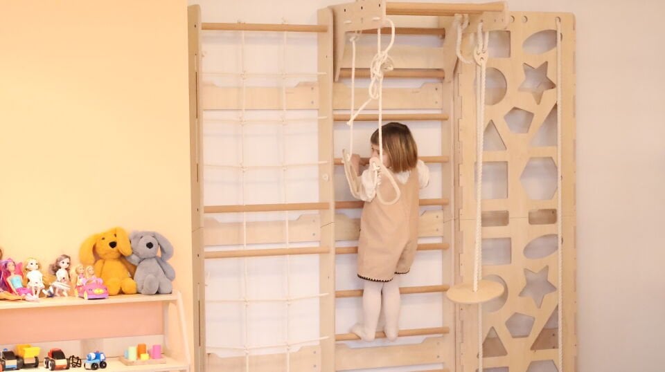 BAUMFEE 3’lü İsveç Tırmanma Duvarı – Montessori Ahşap Tırmanma Merdiveni