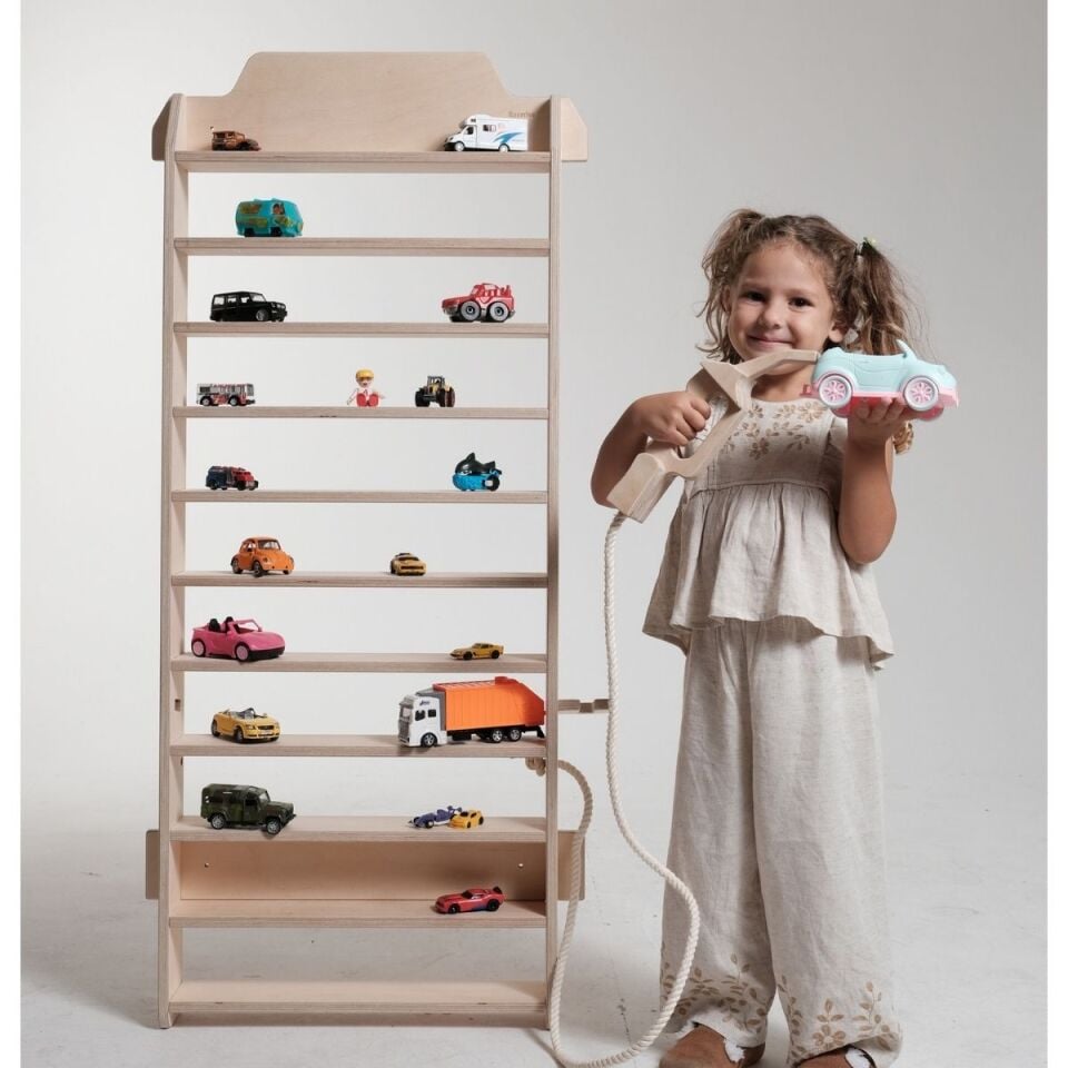 BAUMFEE Oyuncak Araba rafı, arabalar için ahşap raf, AHŞAP OYUNCAK GARAJ