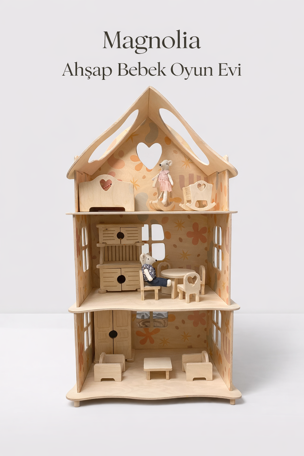 Baumfee Magnolia 3 Katlı Ahşap Oyun Evi – Montessori Çocuk Oyun Evi