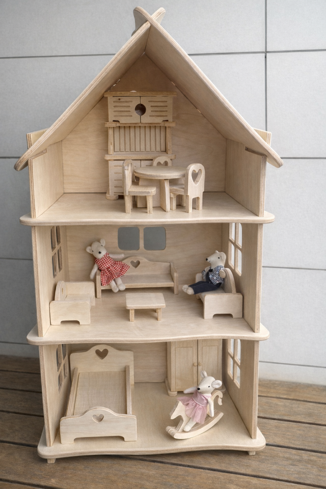 Baumfee Daisy 3 Katlı Ahşap Oyun Evi – Montessori Çocuk Oyun Evi